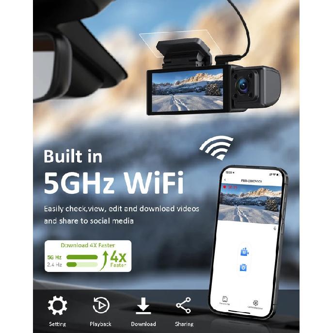 4k 3 channel dash cam , Starvis sensor dash camera front rear,24/7 parking mode,night vision ,64GB card included