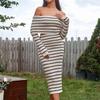 Knitted Long-sleeved Dress, European and American Sexy Backless Hip-wrapped Tight One-word Shoulder Lapel Mid-length Dress