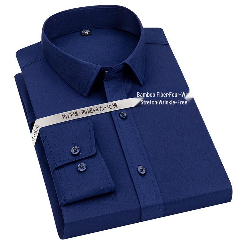 Men's Wrinkle-Resistant Polyester Stretch Long Sleeve Dress Shirt