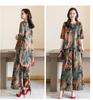 2024 Sommer Damen Retro Print Zweiteiliger Anzug: Modische Bluse mit lockerer Passform und Hose mit weitem Bein