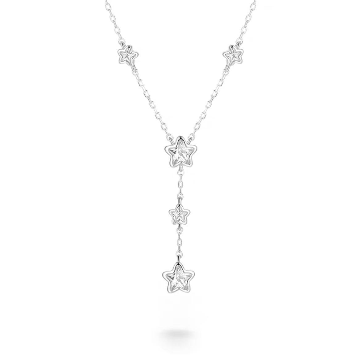 Qianqian Rosa Zirkon Stern Quaste Halskette - Herzschlag Schlüsselbein Kette für Frauen white