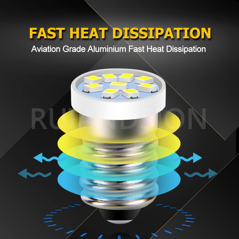 Ruiansion E10 LED Flashlight Bulb 3V White 2016 9SMD, Negative Grounding (4 bulbs per pack)