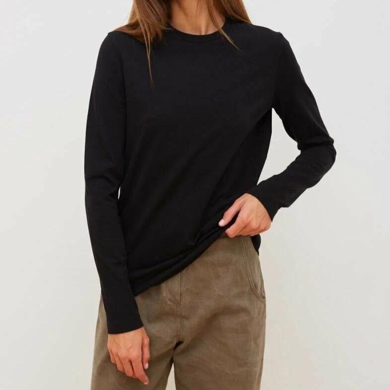 GMXIA Baumwoll-T-Shirt Frühling Damenmode Rest Vielseitiger Pendlerpullover Rundhals Langarm-T-Shirt