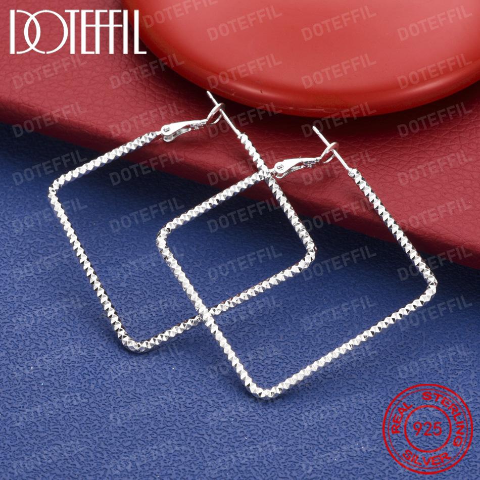 Xiaomi 925 Sterling Silver 50mm Sparkling Square Earrings for Women, Fashionable Wedding Jewelry, Party Accessories