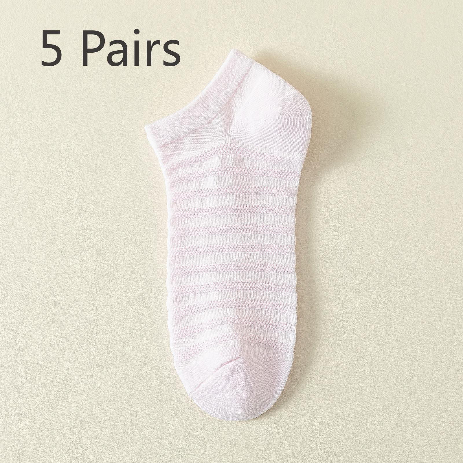

5 пар женских весенних и летних тонких носков из чистого хлопка 7A с антибактериальными свойствами, дышащими, впитывающими пот, нескользящими 5 Pairs розовый