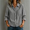 Women Plaid Shirt Casual Long Sleeve Button Down Lapel Collar Pocket Top