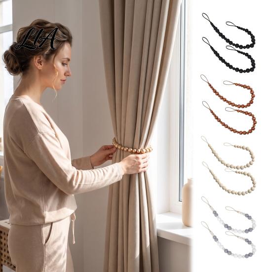 Decorative Curtain Accessories Boho Beaded Tieback, Modern Holder with Adhesive Hook, Room Decor Accents No Drilling Required, Drapery Holdback