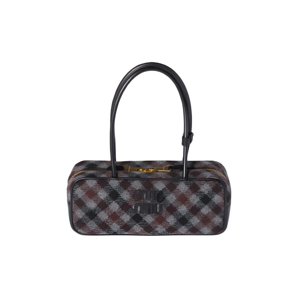 Miu Miu Beau Brand Logo Mixed Material Handbag Women handbag Slate-Gray Cocoa-Brown 5BB173_2IFK_F0RDS_V_OWM