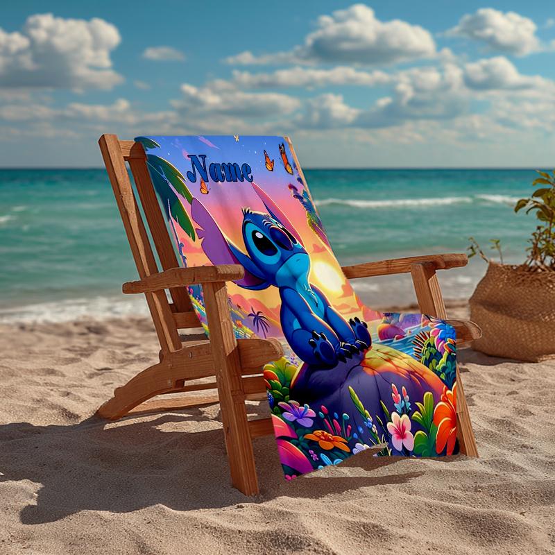 Custom Name Ultra-Soft Beach Towel with Stitch Theme,Ideal for Pool - Camping, Diving - Perfect Travel Essential, Vibrant Beach Towel.