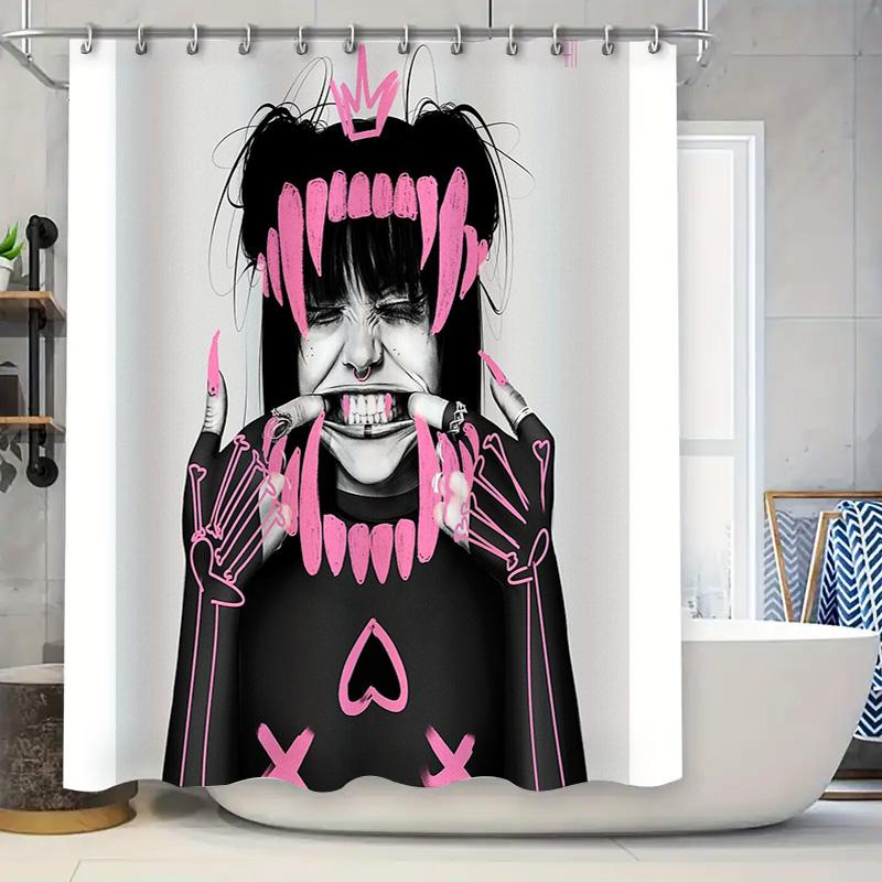 Gothic Horror Shower Curtain Skull Demon Halloween Decor Spooky Bathroom Set Dark Gothic Home Decor Creepy Art Wall Hanging W60H190(CM)-1 Pcs