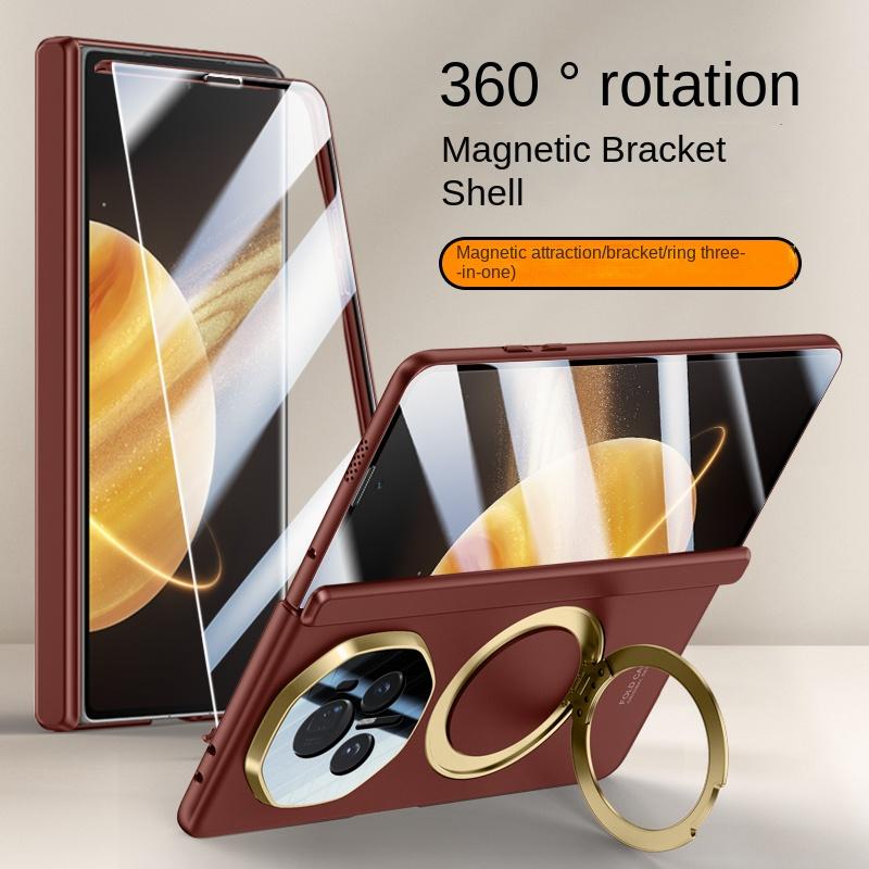 For Honor Magic V3 Case Luxury PU Leather Magsafe Ring Stand Magnetic Protective Back Cover case For Magic V3 Full Cover Shell