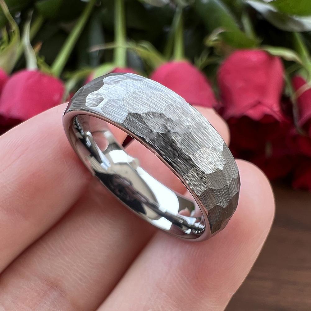 Black Stainless Steel Couple Ring Fashion Hammered Multi-faceted Titanium Rings for Men Women Wedding Engagement Jewelry