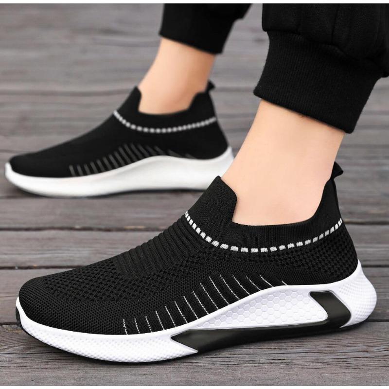 Men's Tennis Sports Casual Shoes Knit Mesh Large Size Slip-On Sock Shoes Breathable Shoes Comfortable All-Season Jogging Sneaker