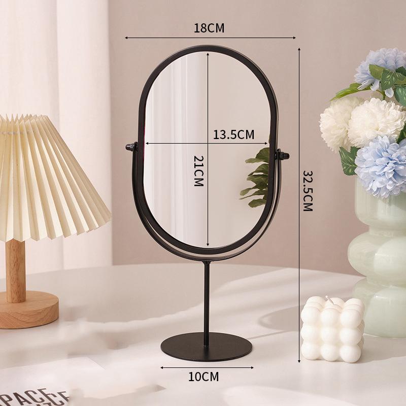 New Desktop Makeup Mirror Household Bedroom Vanity Mirror Iron Frame Oval Cosmetic Mirrors Two Style Flat Base and Storage Base