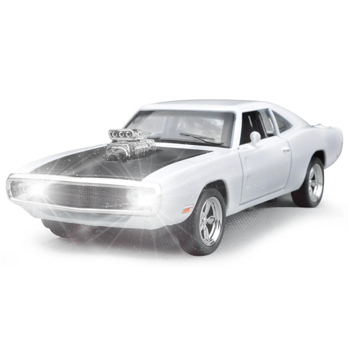

1/32 масштабу Dodge Charger 1970 Repilca з легким звуком, лита під тиском модель Pullback Muscle Car Miniature Kid Boy Різдвяний подарунок іграшка білий