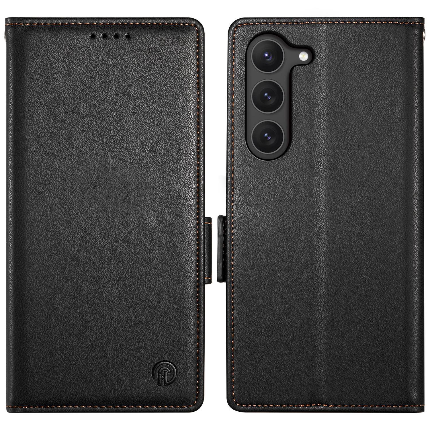 

DF-010 For Samsung Galaxy S23 Case Solid Color PU Leather Wallet Stand Phone Cover Black