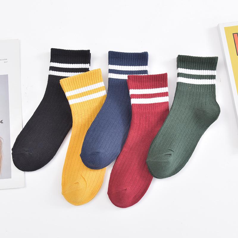 Women's College Style Striped Mid-Calf Socks - Breathable Cotton In Candy Colors
