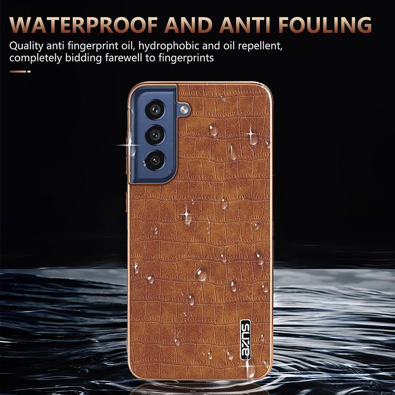 AZNS For Samsung Galaxy S21 FE 5G Case Crocodile Texture Electroplating Leather Back Phone Cover