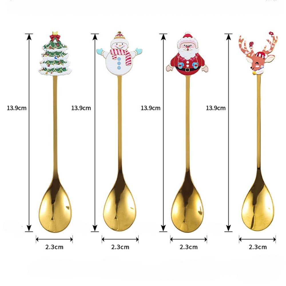 4PCS Set Christmas Stirring Spoon Plated Design Kitchen Utensil Gift  Kitchen Supplies