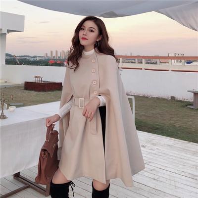 Solid Color Shawl Medium Long Women's Coat Winter New Fashion Fashion Fashion Collection Waist Casual Woolen Coat