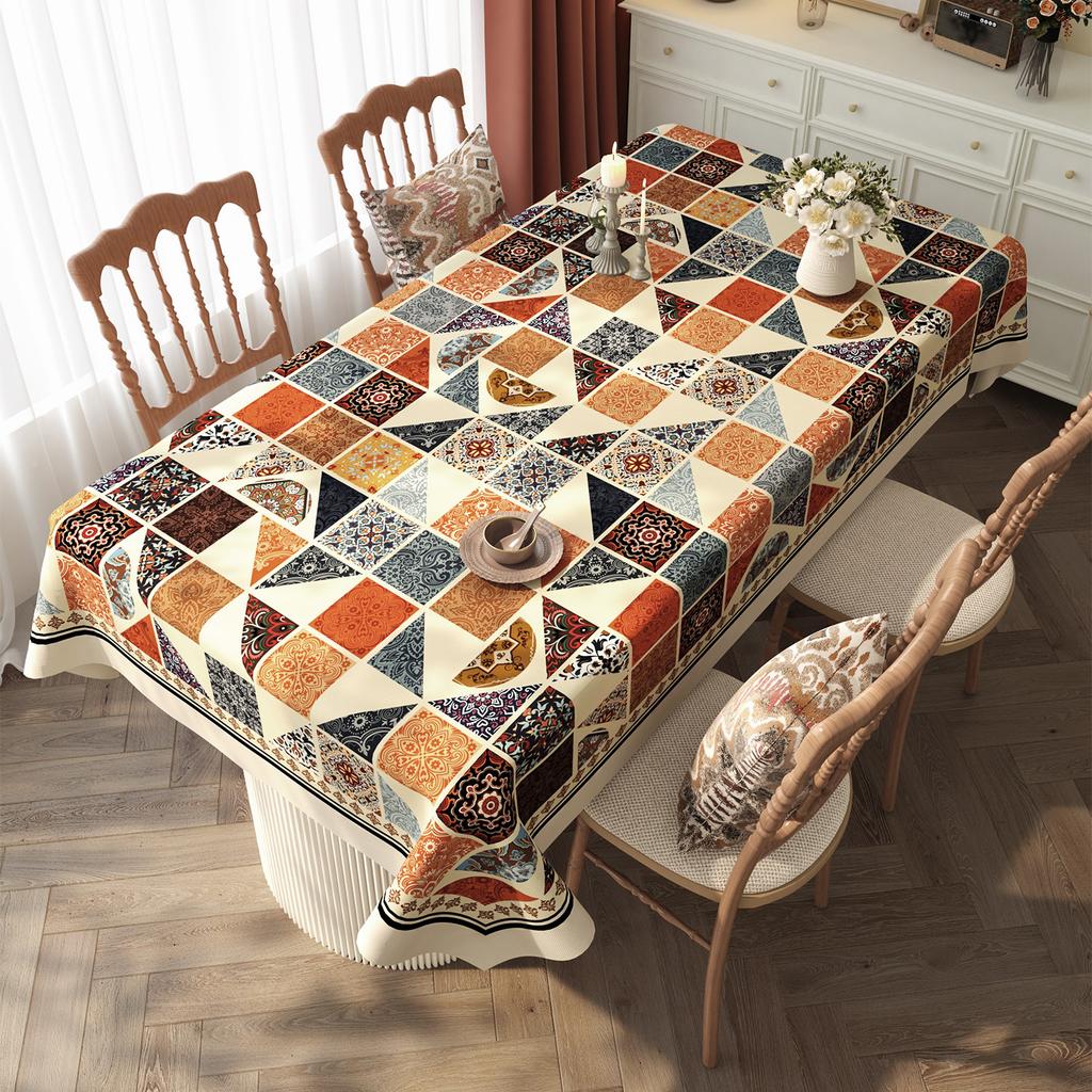Ethnic Style Waterproof Tablecloth Family Gathering Oil Proof Wash Free Dining Table Mat Easy To Maintain Thick Anti Slip Desktop Protective Cover
