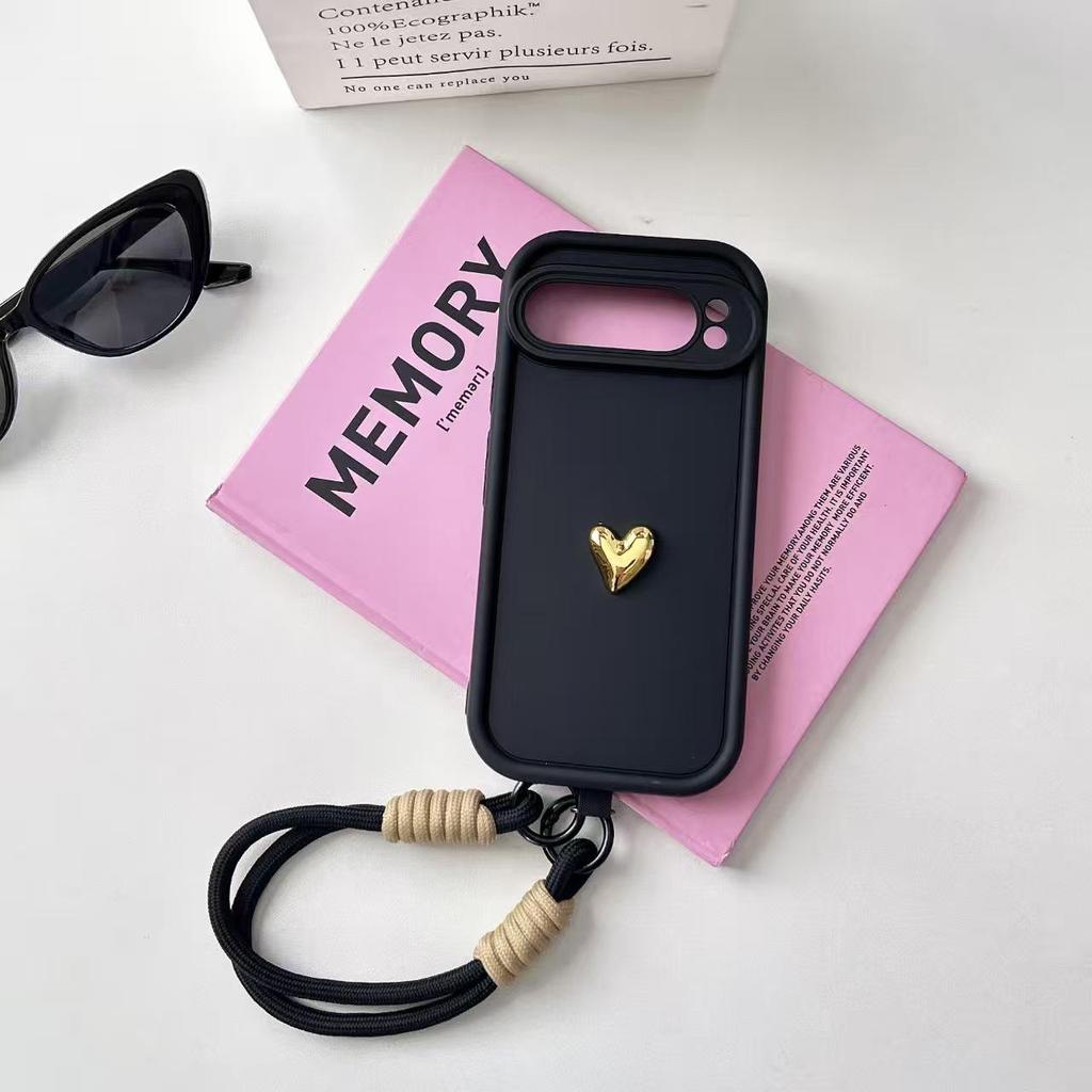 3D Gold Heart Protective Cover for Google Pixel 9 Pro XL