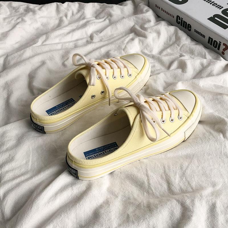 Half-drag canvas shoes female student white shoes versatile 203