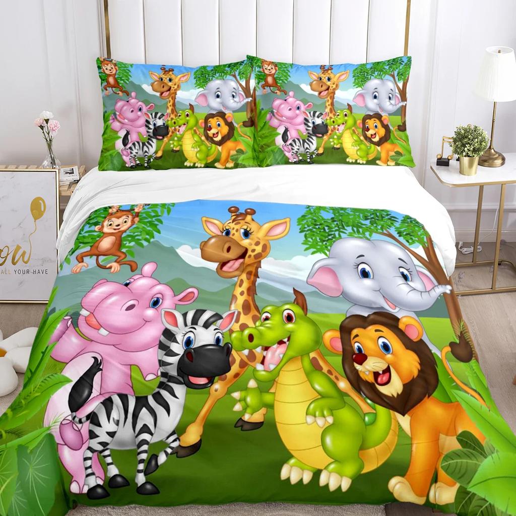 Jungle Animal Comfortable Duvet Quilt Cover Pillowcase Bedding Set Children Bedroom Decoration Home Textile