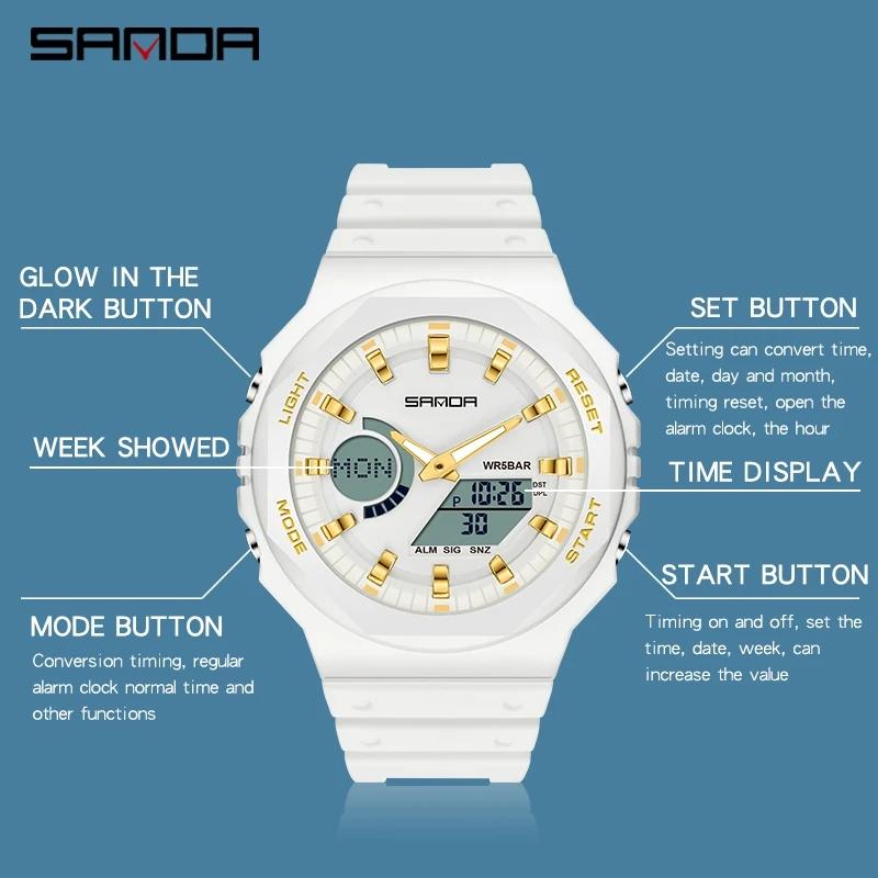 SANDA 6016 Brand Style Men Digital Watch Shock Sports Watches Mens Fashion Waterproof LED Electronic Wristwatch Mens Relogio