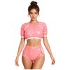 Damen Wasserdicht Vinyl Crop Top Kurzarm Klettverschluss Seiten Windelüberzug Shorts Anpassbares Badeanzug Set