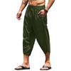 Herren-Shorts aus Baumwolle und Leinen, einfarbig, lockerer Kordelzug, Siebenviertel-Hose, lässige Shorts