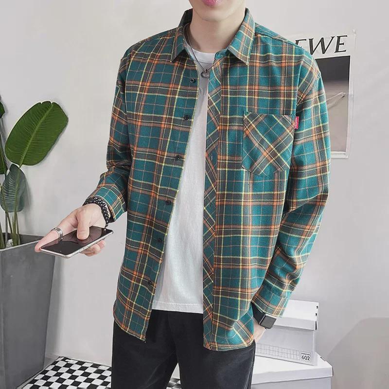 Men's Flannel Plaid Short-Sleeve Shirt - European & American Casual Style