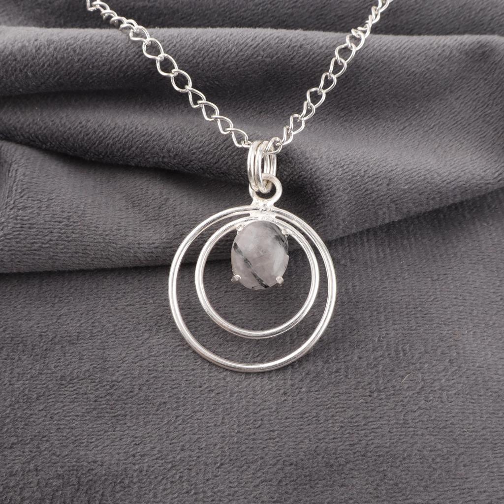 Black Rutile Pendant, 925 Solid Sterling Silver Gemstone Jewelry, Handmade Pendant, For Thanksgiving