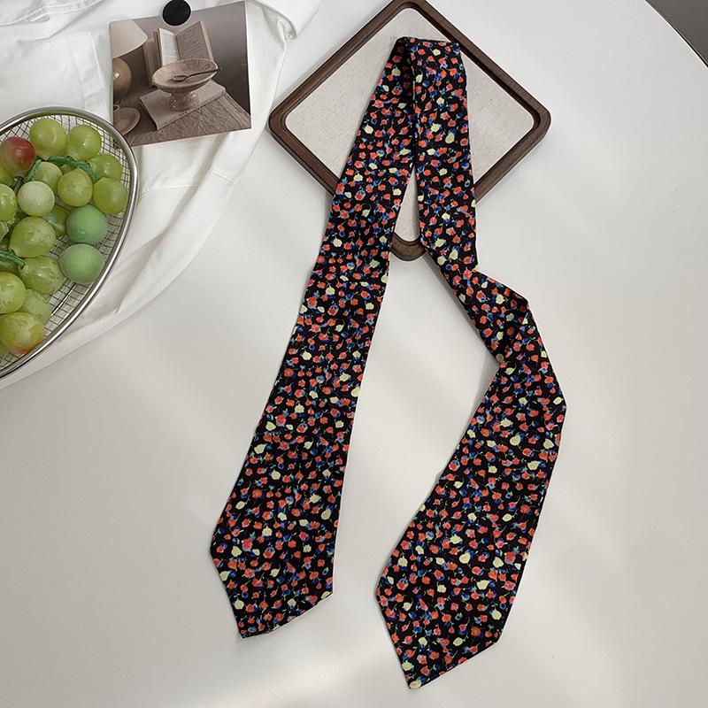 Long Silk Scarf Retro Floral Neck Small Scarf High-end Tie Decorative Chiffon Thin Hair Tie