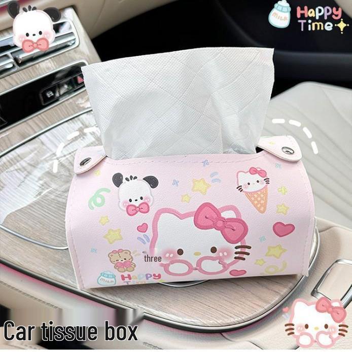 Hello Kitty Car Oil Painting Tissue Box - Cute Cartoon Desktop Holder for Home and Dining Room