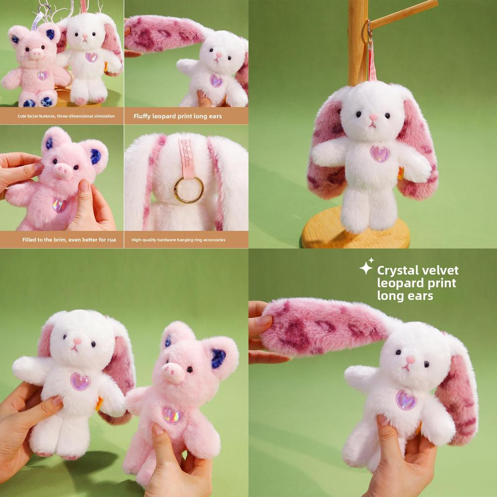 Chaveiro de Animal de Pelúcia Curta Com Coelho e Porco Fofos em Pé Para Presentes e Decoração