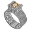 Luxury Silver Full Diamond Ring with Champagne Square Zircon - Fashionable European and American Style