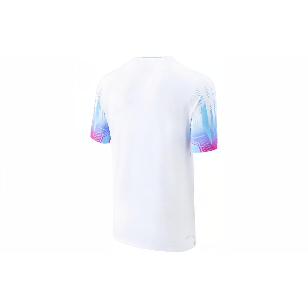 Li Ning Badminton Series Logo Pruhované Tričko s krátkým rukávem a výstřihem do V Unisex Top Standardní-Bílá AAYT579-1