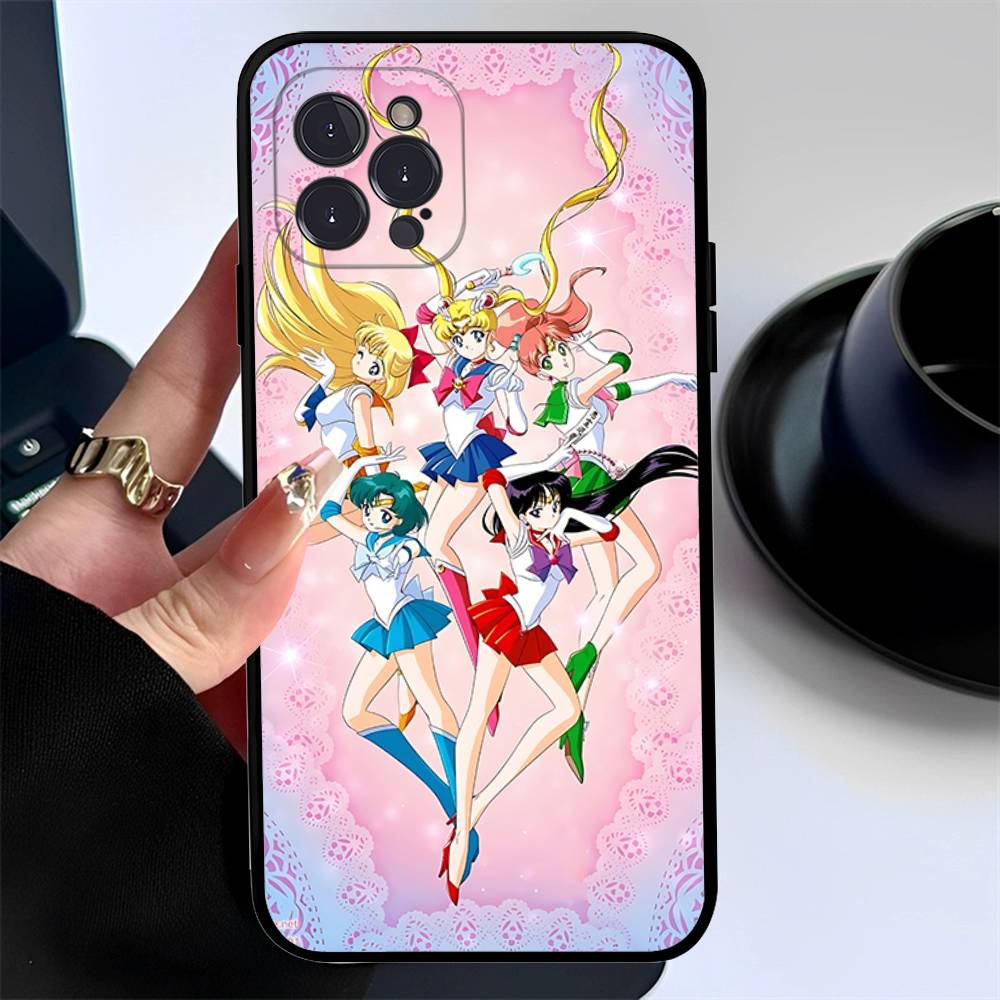 Mädchen S-Sailors Anime S-Sailormoons Mond Handyhülle Für IPhone 17 Air 16 15 14 Plus 13 12 Mini 11 Pro Max Schwarze Hülle
