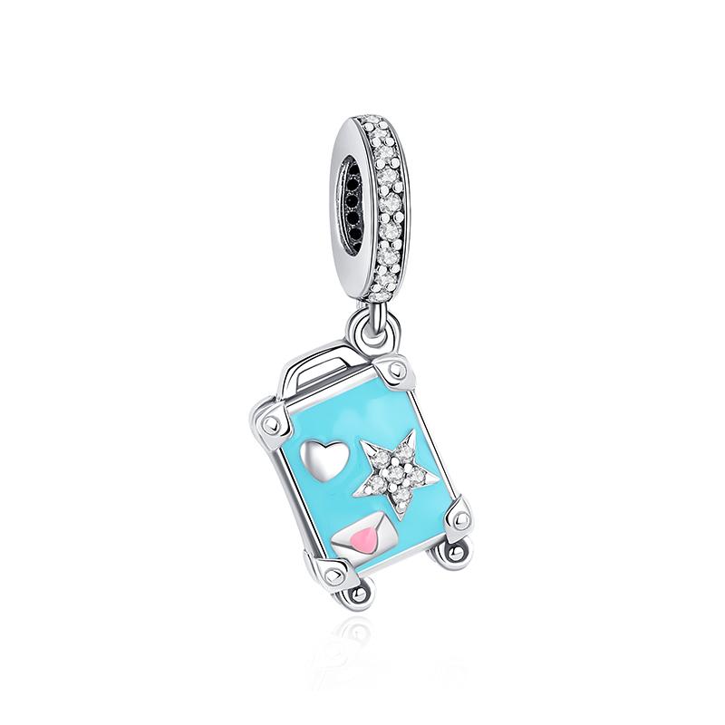 Original 925 Sterling Kupfer Charms Liebe Reise London Bus Koffer Paris Perlen Passen Marken Armbänder Halsketten Frauen DIY Zirkon