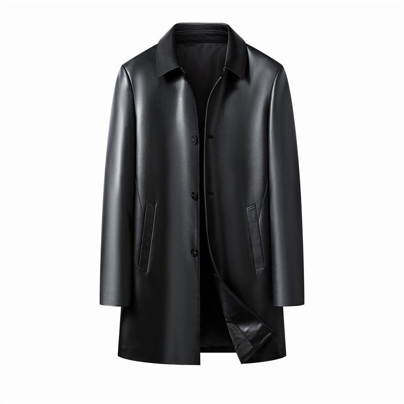 Sheepskin Leather Jacket Men's Autumn and Winter Business Casual Middle-aged Dad Lapel Jacket
