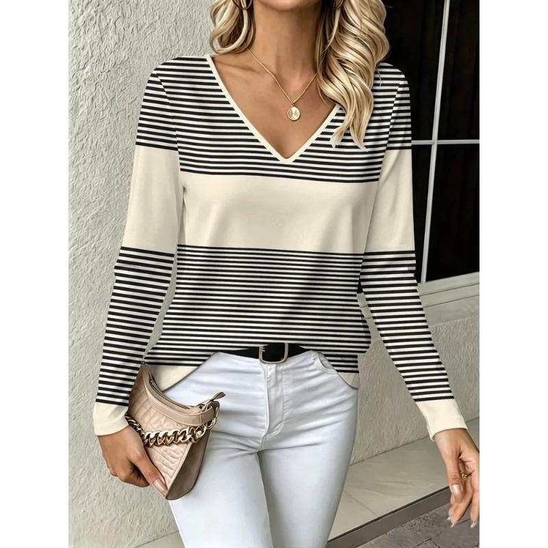 Women's Autumn 3D Printed V-Neck Long Sleeve T-Shirt