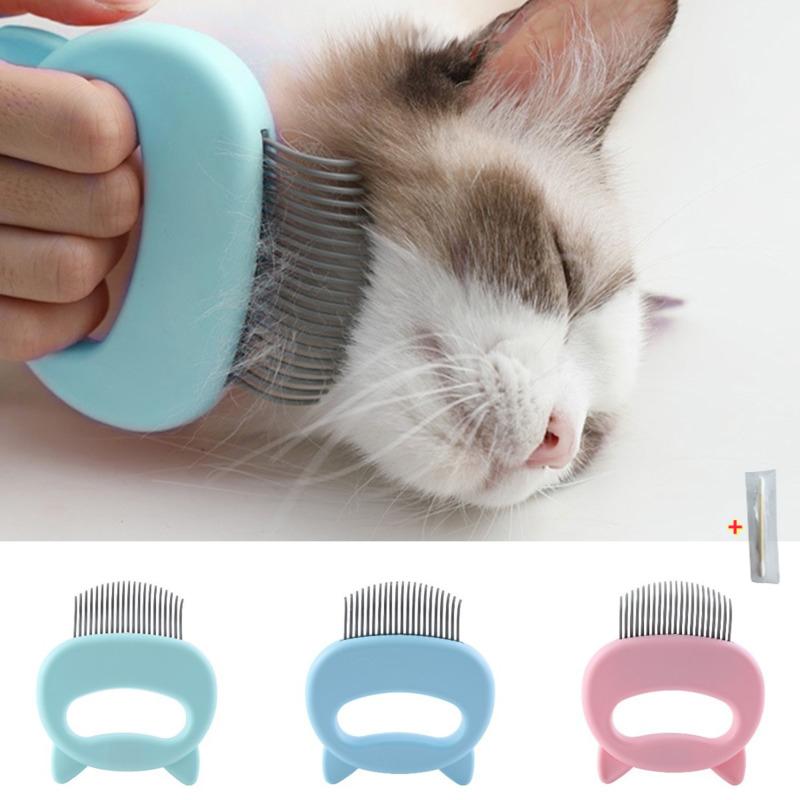Cat Grooming Comb + 1 Cleaning Stick, Gentle Massage Shedding Brush, Durable Plastic Material, for Cat Grooming and Shedding.