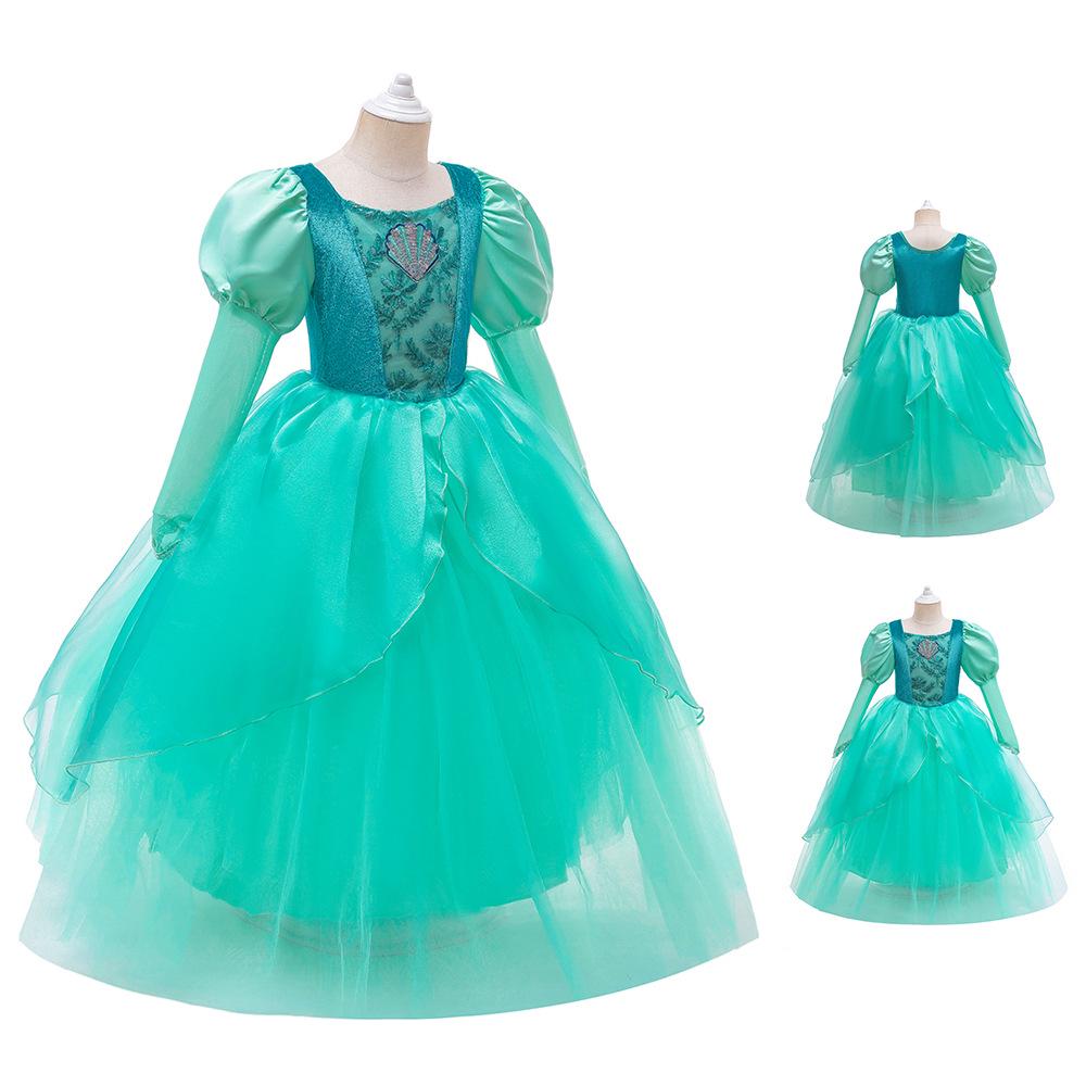 Mermaid Green Princess Children's Performance Costume - Puffy Mesh Skirt Dress