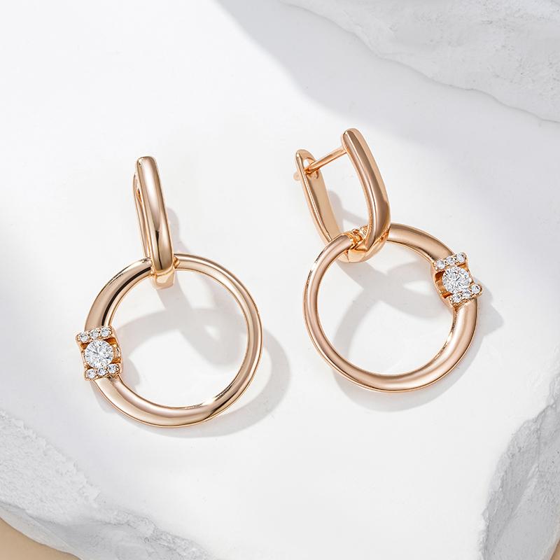 Fashion  Rose Gold Color Glossy Hollow Round Drop Earring For Women Unusual Shiny Natural Zircon Daily Fine Jewelry