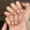 Glitter Press On Nails Short Almond Gel Glue On Cat Eye Nail Neutral Short Stiletto Fake Nails Acrylic Oval False Nails Manicure Kits for Women
