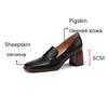 Fashion 2025 Spring New GENUINE LEATHER Women Shoes LEISURE Women Slip-On Shallow Pumps Square Toe Heels Shoes Women Zapatos De Mujer