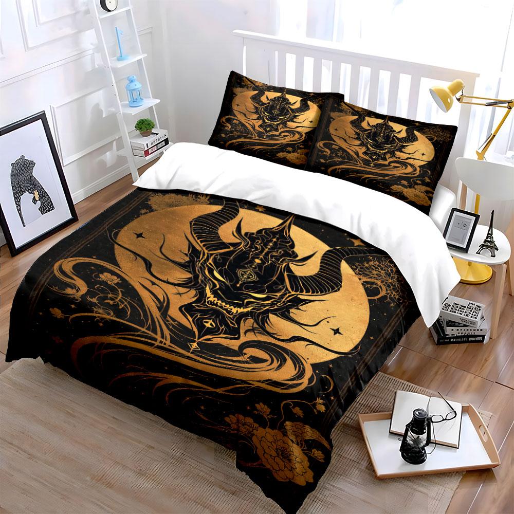 Golden horned demon face. Bedding sets Duvet cover sets Duvet covers Pillowcases(1 * Duvet Cover 2 * Pillowcases without duvet insert)