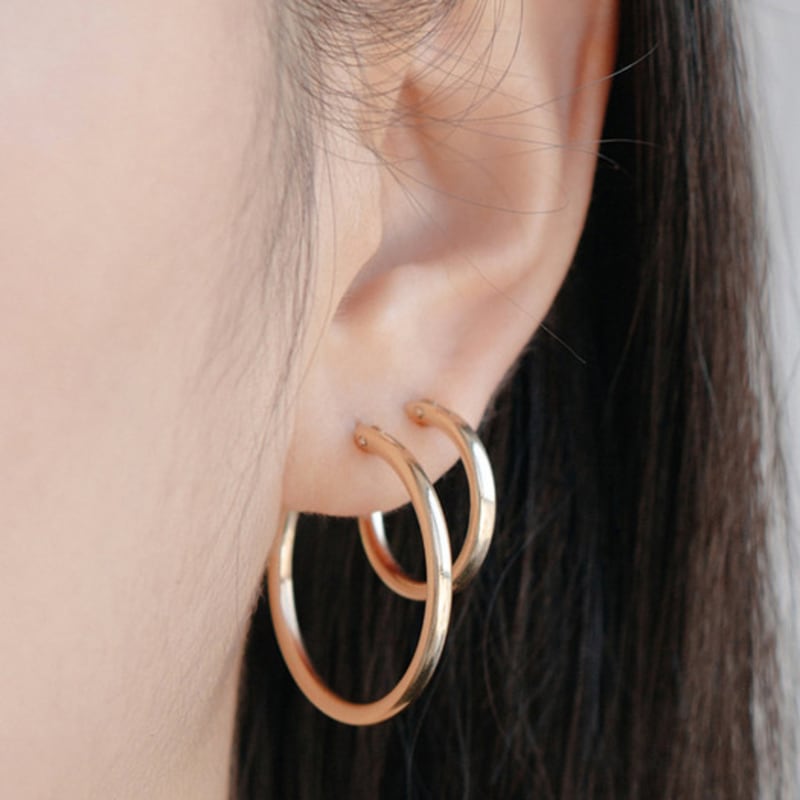 LUNNE 14k GF Simple One-Touch Ring Earrings (Gold Filled) 4size #GFE02