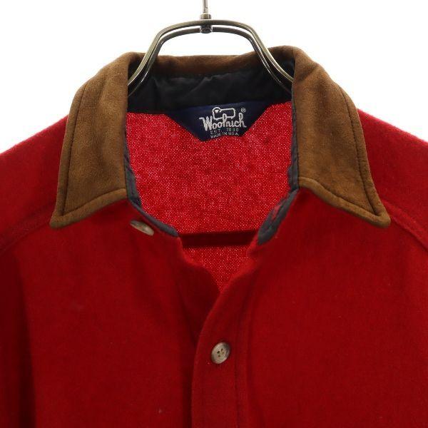 Woolrich 80s Made In USA Wool Long Sleeve Shirt Red Elbow Patch Men's Used